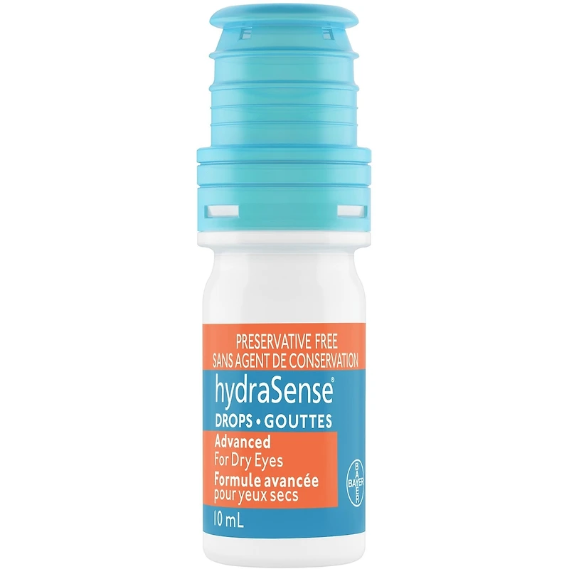 Gouttes oculaires hydraSense Soins de jour et de nuit, pour yeux secs, sans agent de conservation, lubrifiant de source naturelle, emballage double (2 × 10 mL), 20 mL