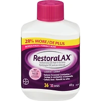 Poudre laxative RestoraLAX, soulagement efficace, sans goût ni grumeau, pas de ballonnement, pas de flatulence, pas de crampes, format boni de 30+6 doses, 36 doses