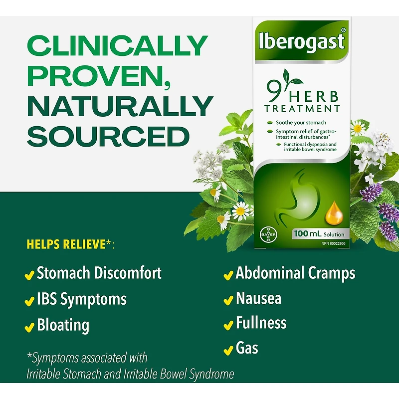 Iberogast Traitement à 9 plantes, soulagement des symptômes liés aux troubles gastro-intestinaux, 100 mL