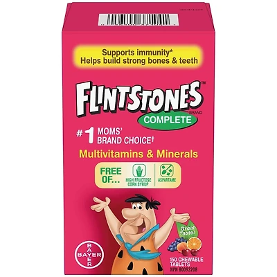 FLINTSTONES Complete Chewable Multivitamin & Minerals for Kids, Aspartame-Free, with Vitamin A, C, B6, B12, D, E, Calcium, 150 count