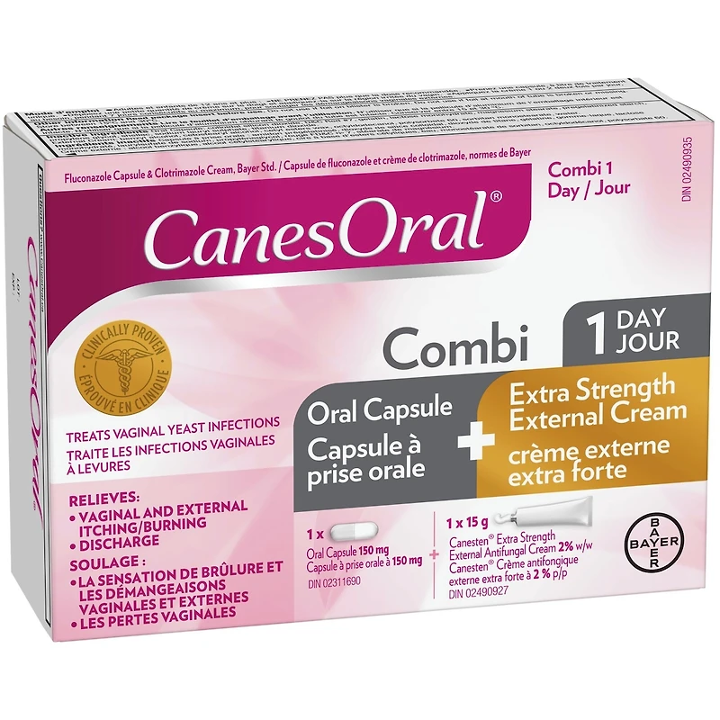 CanesOral® Combi, capsule et crème externe extra forte contre les infections à levures, éprouvé en clinique, 1 dose