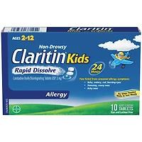 Claritin Kids Allergy Medicine Loratadine Tablets - 24-Hour Non-Drowsy Relief of Children's Seasonal Allergy Symptoms, For Children Aged 2+, Rapid Dissolve Tablets, 5mg x 10 count