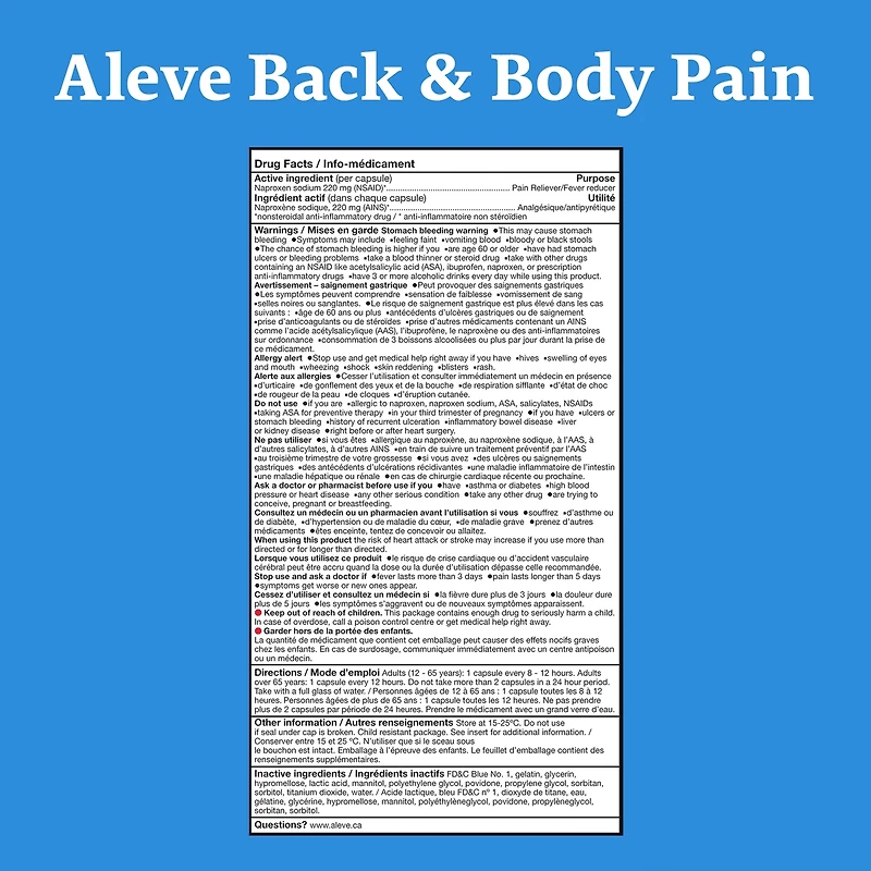 ALEVE Back and Body Pain Relief Liquid Gels, Up to 12 Hour Relief, Naproxen Sodium 220mg