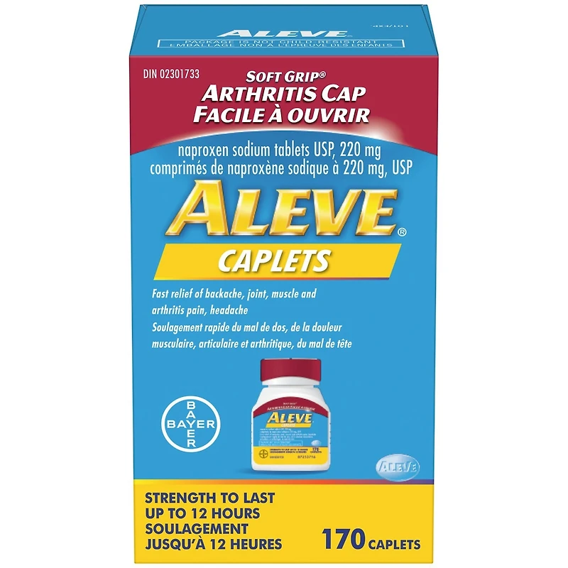 ALEVE Pain Relief Caplets With Easy Open Soft Grip Arthritis Cap, Up To 12-Hour Relief, Naproxen Sodium 220mg, 170 Caplets