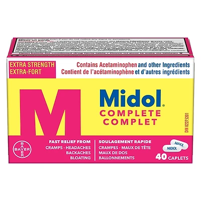 Midol Complete, Fast Multi-Symptom Period pain relief from Cramps, Headache, Backaches and Bloating, 40 Caplets