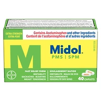 Midol PMS Caffeine-Free, Fast Relief of Pre-Menstrual Period Symptoms such as Irritability, Bloating, Cramps, Breast tenderness, Backache, Headaches and Muscle Aches. 40 Caplets