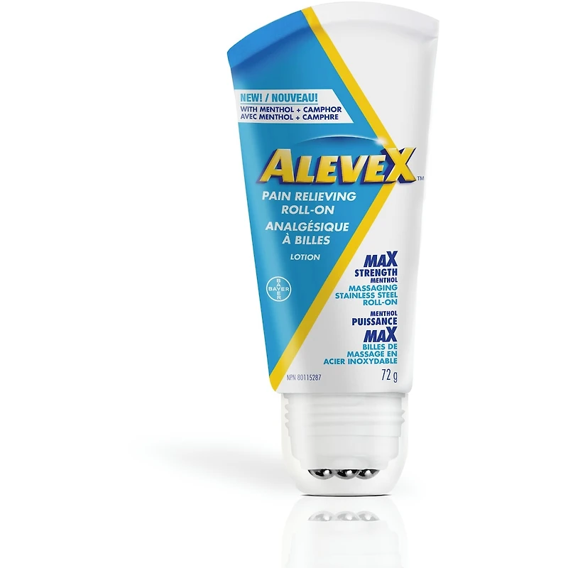 Lotion anti-douleur topique AleveX - Pour les douleurs musculaires et articulaires, les maux de dos et le soulagement des douleurs arthritiques, contient du menthol rafraîchissant de force maximale avec du camphre, avec applicateur à bille massante