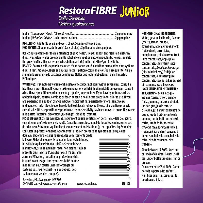 Gelées quotidiennes de fibres prébiotiques pour enfants RestoraFIBRE Junior