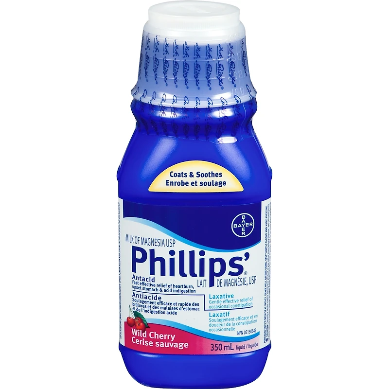 Phillips Milk of Magnesia Cherry, Constipation Relief, Cramp Free, Stimulant-Free, Saline Laxative, 350ml