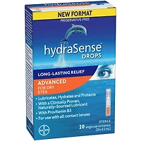 Gouttes oculaires hydraSense Formule avancée en fioles à usage unique, sans agent de conservation, avec provitamine B5, 20 fioles
