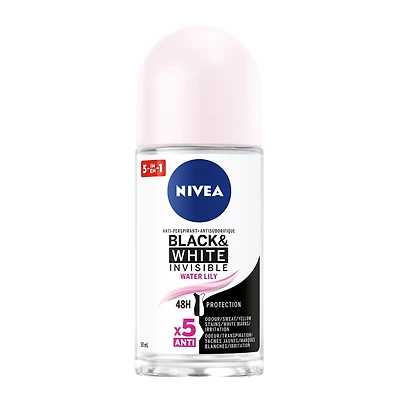 NIVEA Déodorant antisudorifique 72 h à bille Black & White Invisible, Water Lily, 50 ml