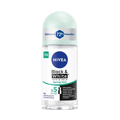 NIVEA Déodorant antisudorifique 72 h à bille Black & White Invisible, Spring Mist, 50 ml