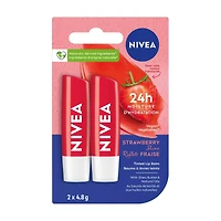 NIVEA Strawberry Shine Lip Balm, Tinted lip balm with glossy colour, Provides 24hr hydration, Lip moisturizer for dry lips, (2 x 4.8g)