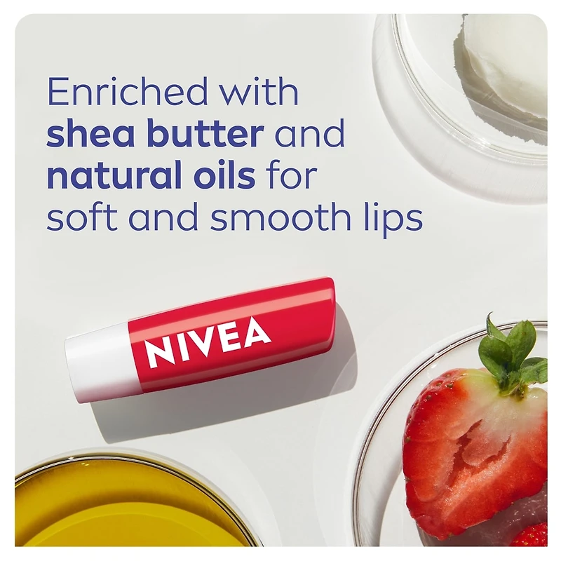 NIVEA Strawberry Shine Lip Balm, Tinted lip balm with glossy colour, Provides 24hr hydration, Lip moisturizer for dry lips, (2 x 4.8g)