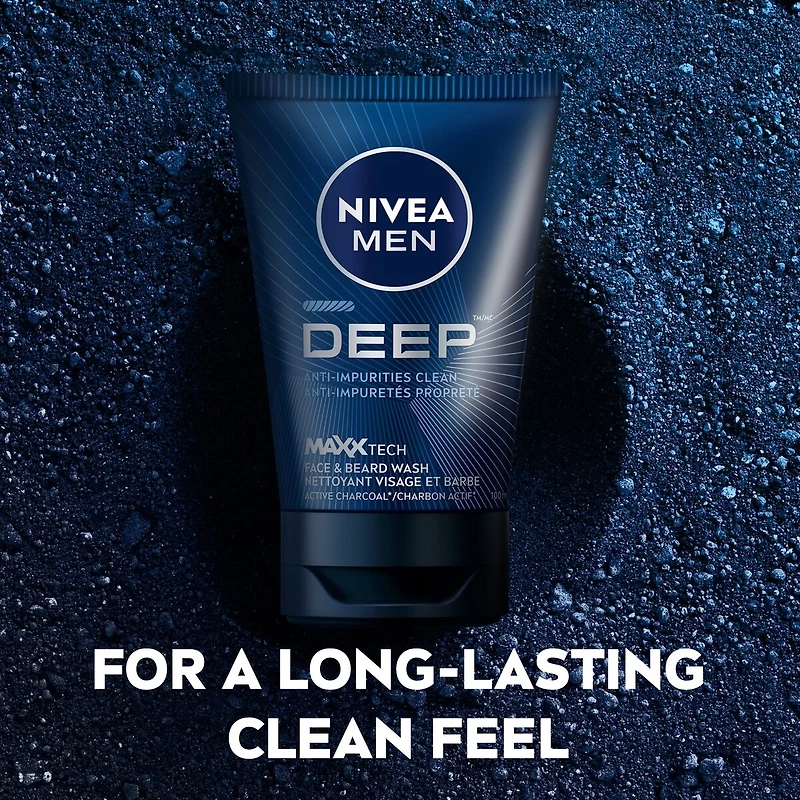 NIVEA MEN DEEP Nettoyant visage et barbe avec MAXXTECH charbon, 100 ml
