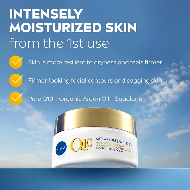 NIVEA Q10 Anti-Wrinkle Moisture Replenishment Day Face Cream, Dry Skin, 50mL