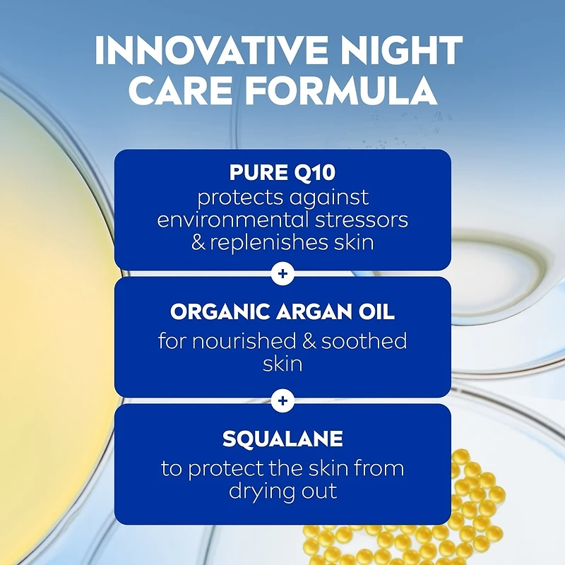 NIVEA Q10 Anti-Wrinkle Moisture Replenishment Night Face Cream, Dry to Very Dry Skin, 50mL