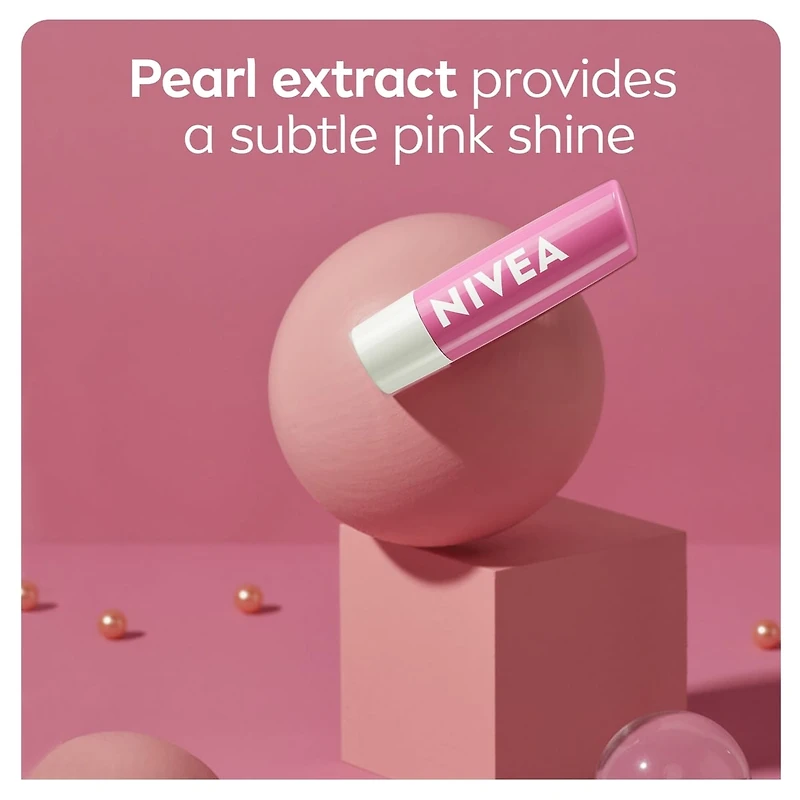 NIVEA Pearly Shine Lip Balm, Tinted lip balm with shea butter & natural oils for 24hr moisture, Pearly pink shine, Lip moisturizer for dry lips, (2 x 4.8g)