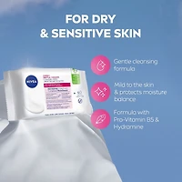 NIVEA 3-in-1 Gentle Face Cleansing Wipes Dry and Sensitive Skin, 40 Count