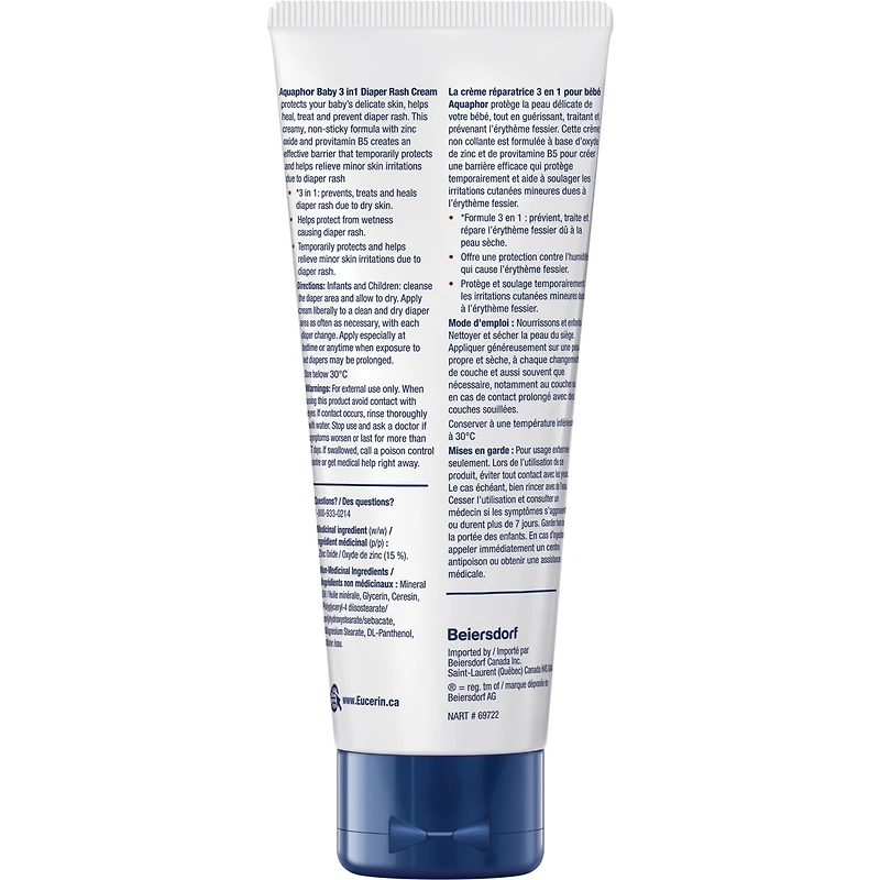 Crème pour l'érythème fessier Aquaphor Baby d'Eucerin pour la peau sensible de bébé