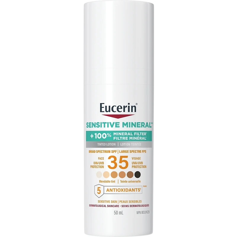 Lotion solaire teintée pour le visage Sun Minérale sensible avec FPS 35 | Écran solaire teinté pour tous les teints de peau, avec oxyde de zinc et 5 antioxydants