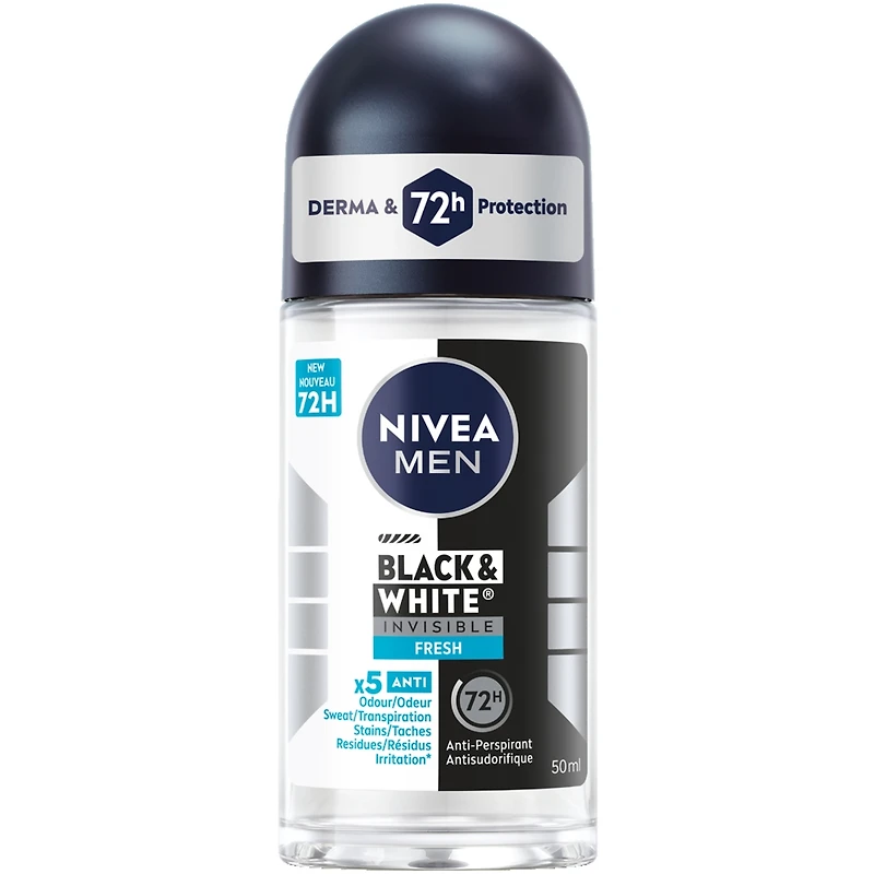 Déodorant antisudorifique 72 h à bille Black & White Invisible, Fresh