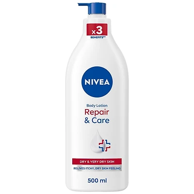 Lotion corporelle hydratante 72 heures Repair & Care NIVEA pour les peaux très sèches et irritées, 500 ml