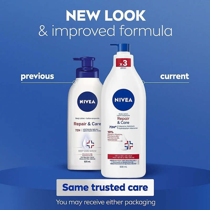 NIVEA Repair & Care 72-Hr Moisturizing Body Lotion for Very Dry, Itchy Skin, 500 mL
