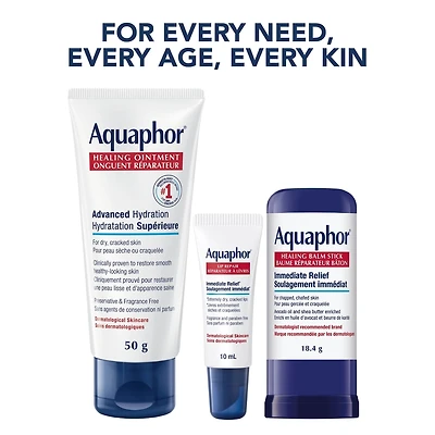 Aquaphor Skin Essentials Routine, Gift Set for All Skin Types, Includes Healing Ointment, Lip Balm, and Healing Balm Stick, 3-Piece Skincare Set