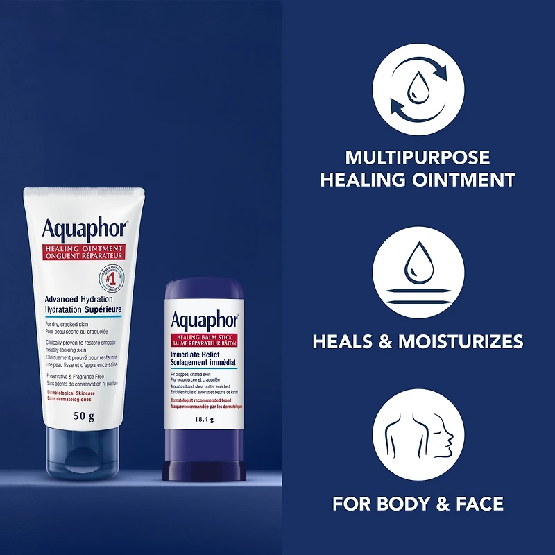 Aquaphor Routine Essentiels Soins Coffret Cadeau 3 Pièces, Onguent Cicatrisant, Baume à Lèvres et Bâton