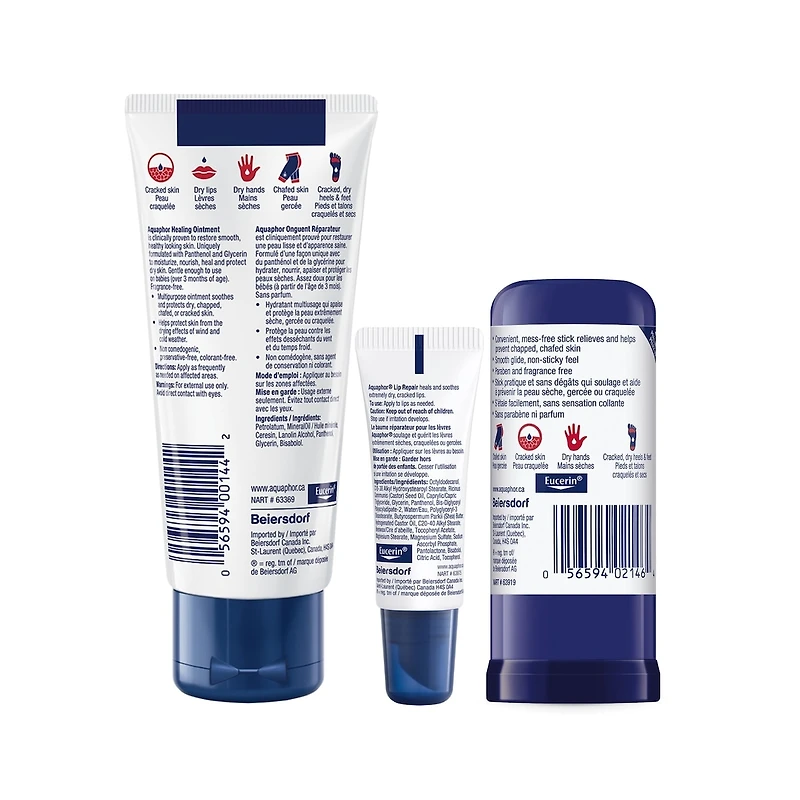 Aquaphor Routine Essentiels Soins Coffret Cadeau 3 Pièces, Onguent Cicatrisant, Baume à Lèvres et Bâton