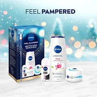 NIVEA Feel Pampered Skincare Routine Holiday Gift Set, Body Cream, Body Wash and Deodorant