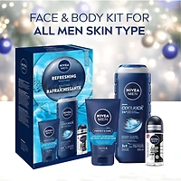 NIVEA MEN Routine Rafraîchissante, Coffret Cadeau des Fêtes, Gel Douche, Nettoyant Visage et Antisudorifique