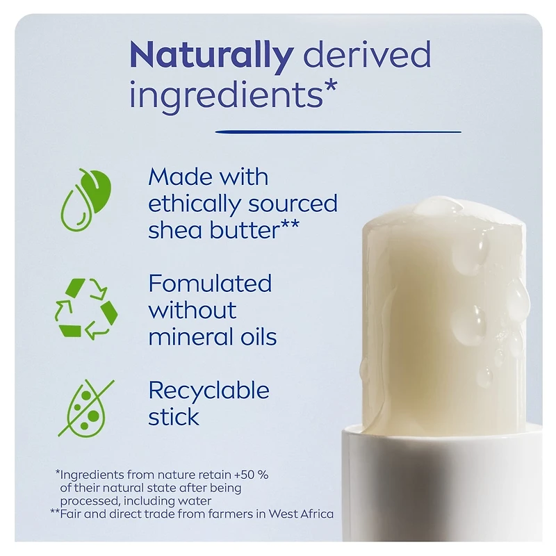 Baume à lèvres Essentiel de NIVEA, hydratation 24 heures, enrichi en beurre de karité et 5 huiles hydratantes, (2 x 4,8 g)