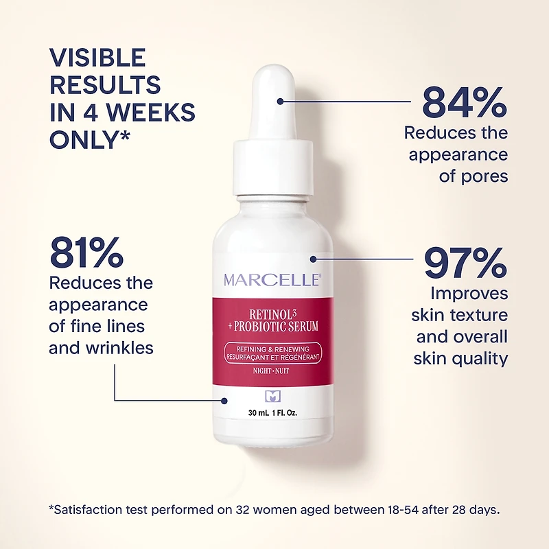 Sérum de nuit retinol³ + probiotique, resurfaçant et régénérant, hypoallergénique et clean*