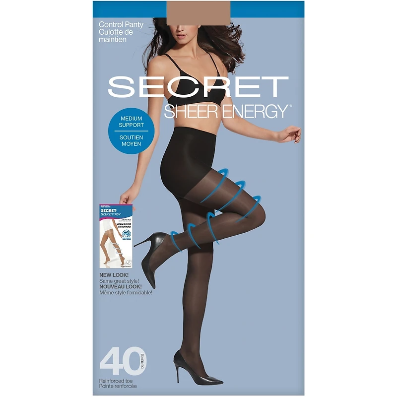 Sheer Control Top Panty Medium Support w/Reinforced Toe