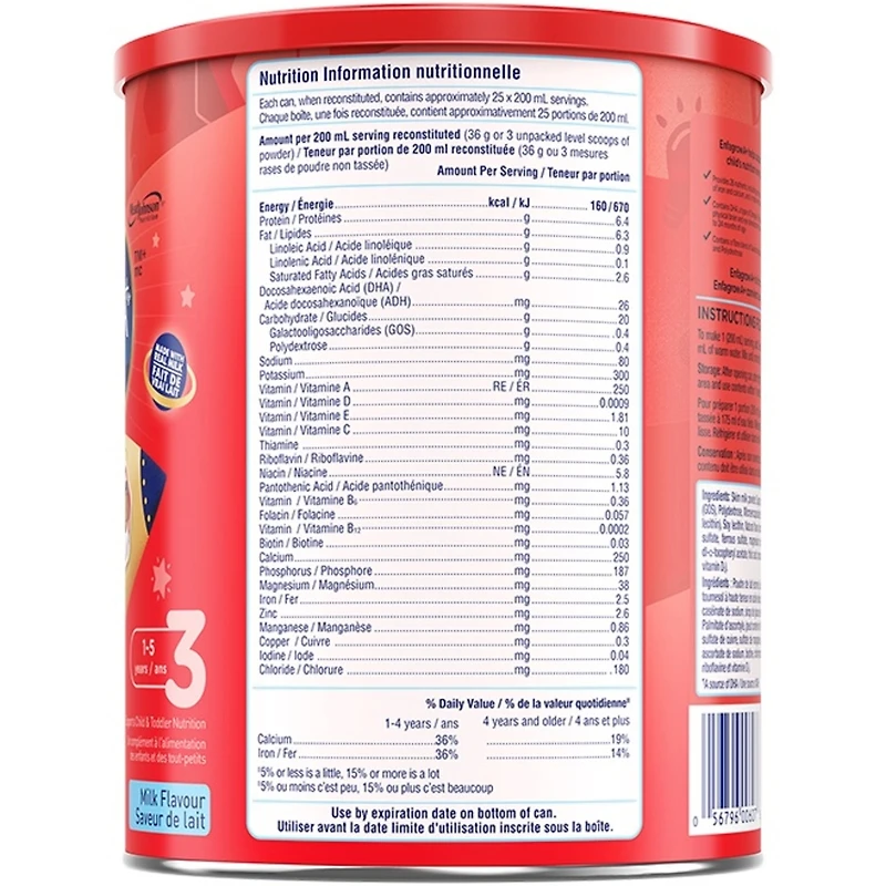 Boisson nutritionnelle pour tout-petit, saveur de lait, en poudre