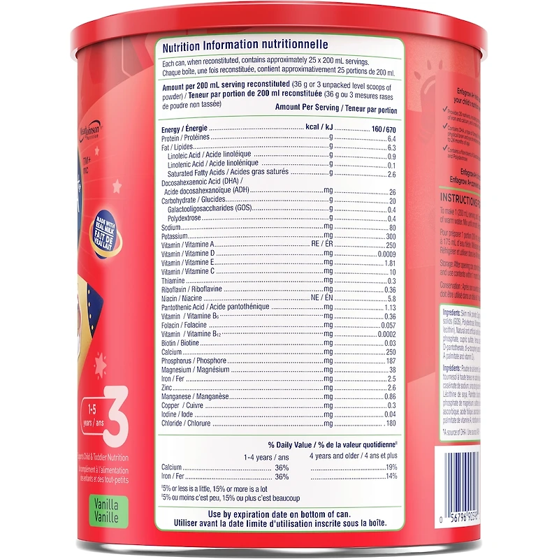 Boisson nutritionnelle pour tout-petit, saveur vanille, en poudre