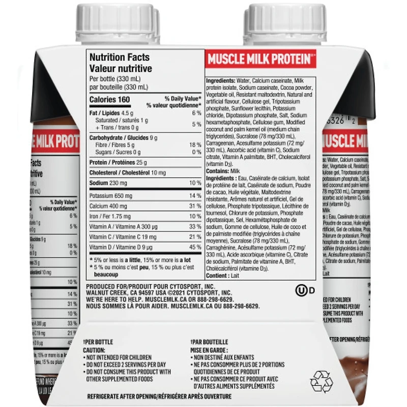 Muscle Milk Protein Boisson Sportifs Chocolat 4x330mL