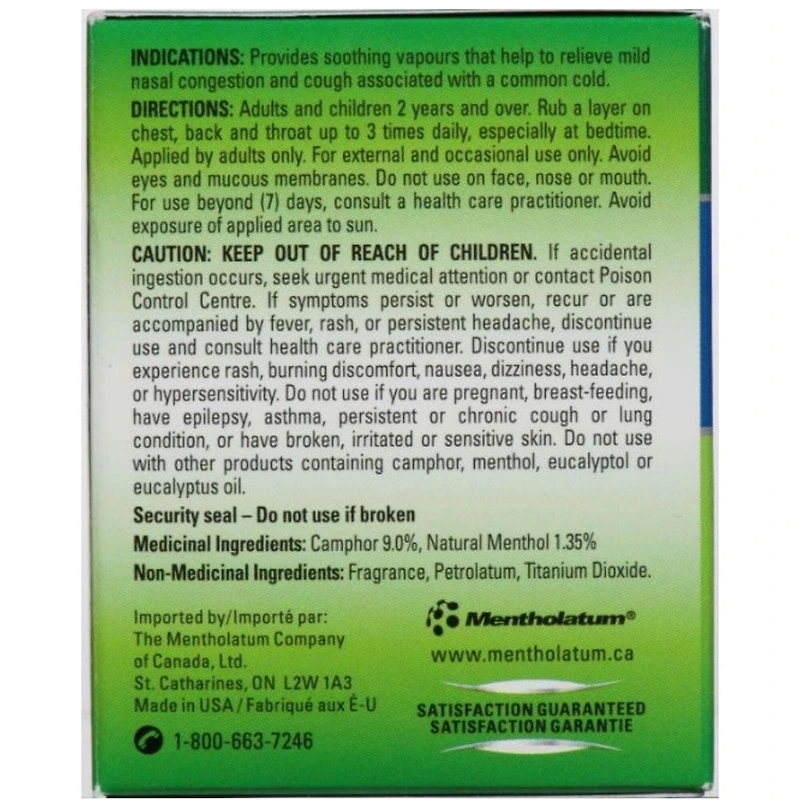 Natural Menthol Rub Ointment, Vapourizing Rub, Cough Suppressant & Nasal Decongestant