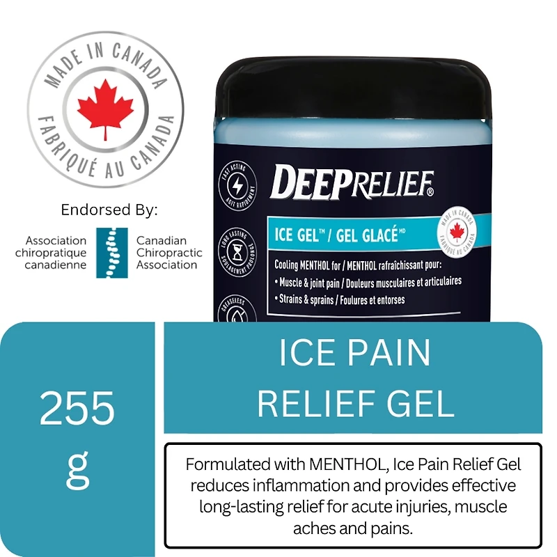 Gel de glace, soulagement des douleurs musculaires et articulaires, réduit l'inflammation