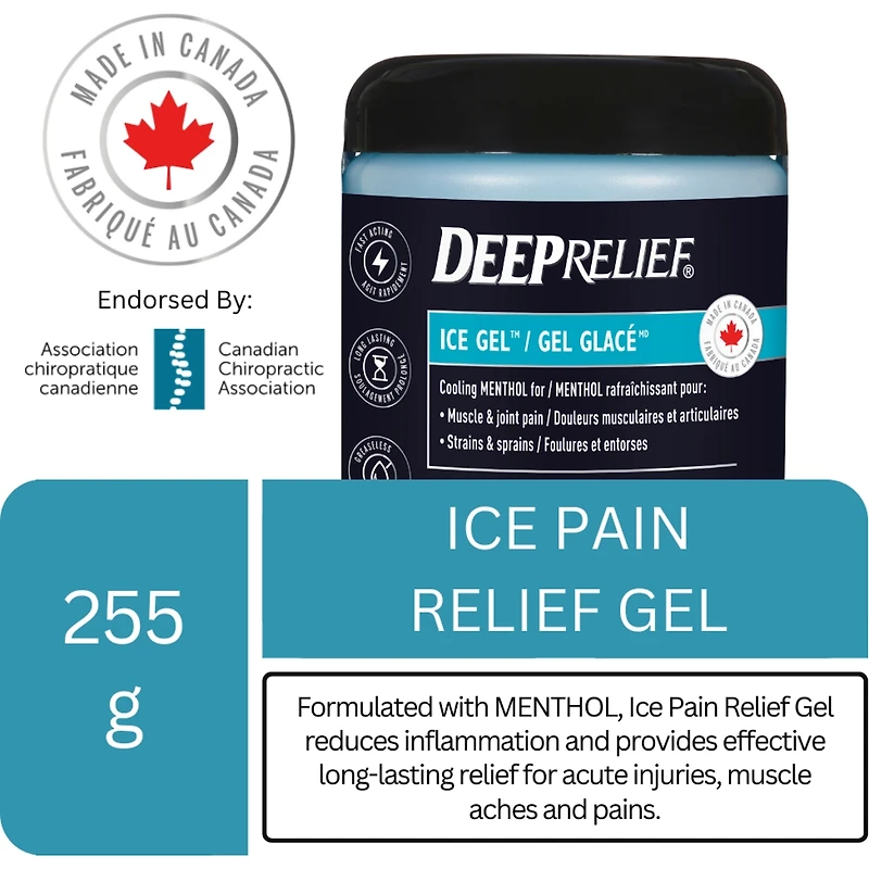 Gel de glace, soulagement des douleurs musculaires et articulaires, réduit l'inflammation