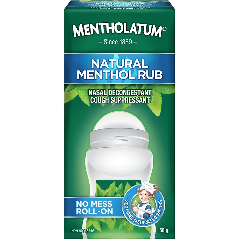No Mess Natural Menthol Rub Roll On, vaporisateur, antitussif et décongestionnant nasal