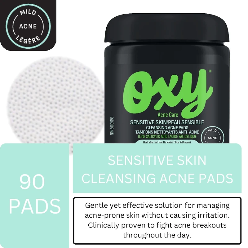Tampons nettoyants contre l'acné pour peau sensible avec acide salicylique, pour peau sensible