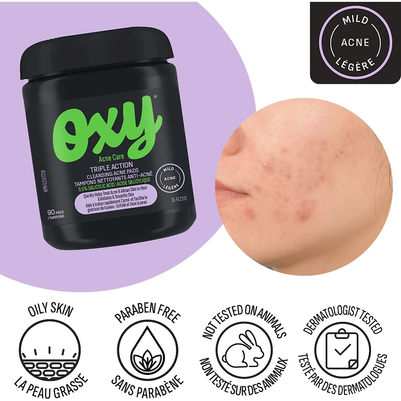 Triple Action Cleansing Acne Pads with Salicylic Acid, For Mild Acne, For Frequent Recurring Breakouts