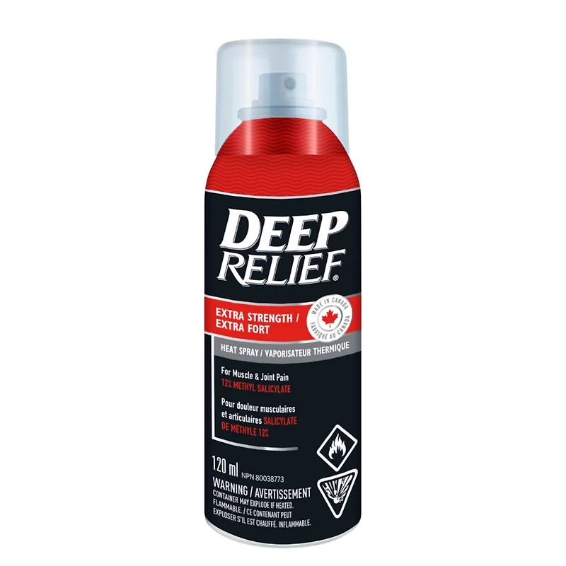 Deep Relief Extra Strength Heat Spray | Fast-Acting Pain Relief for Muscles & Joints | Deep Penetrating Heat Therapy |Non-Greasy, Quick-Drying Formula | Made in Canada – 120ml