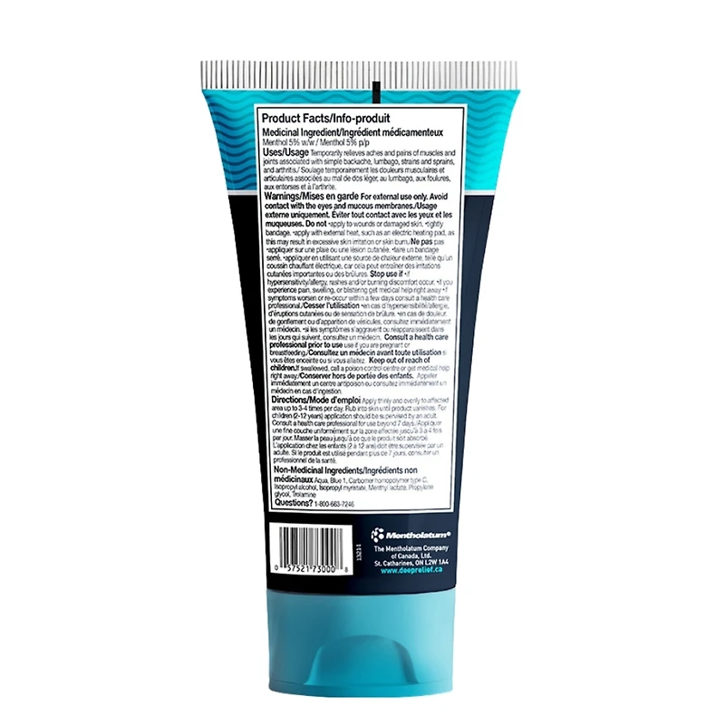 Gel glacé avancé Deep Relief | Soulagement rapide et rafraîchissant de la douleur musculaire et articulaire | Formule à 5 % de menthol | Non gras, absorption rapide | Fabriqué au Canada – 100 ml