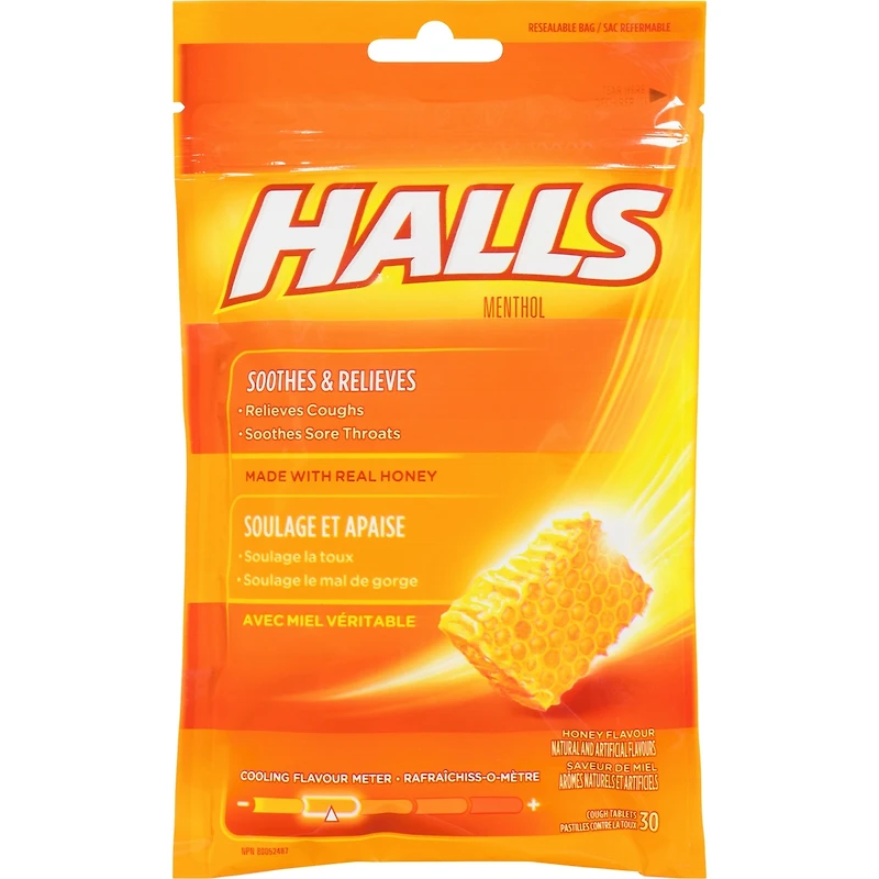 Halls Soothe Menthol Honey Flavour, 30 Cough Drops