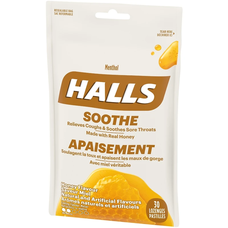 HALLS Apaisement avec Menthol Saveur Miel, 30 pastilles