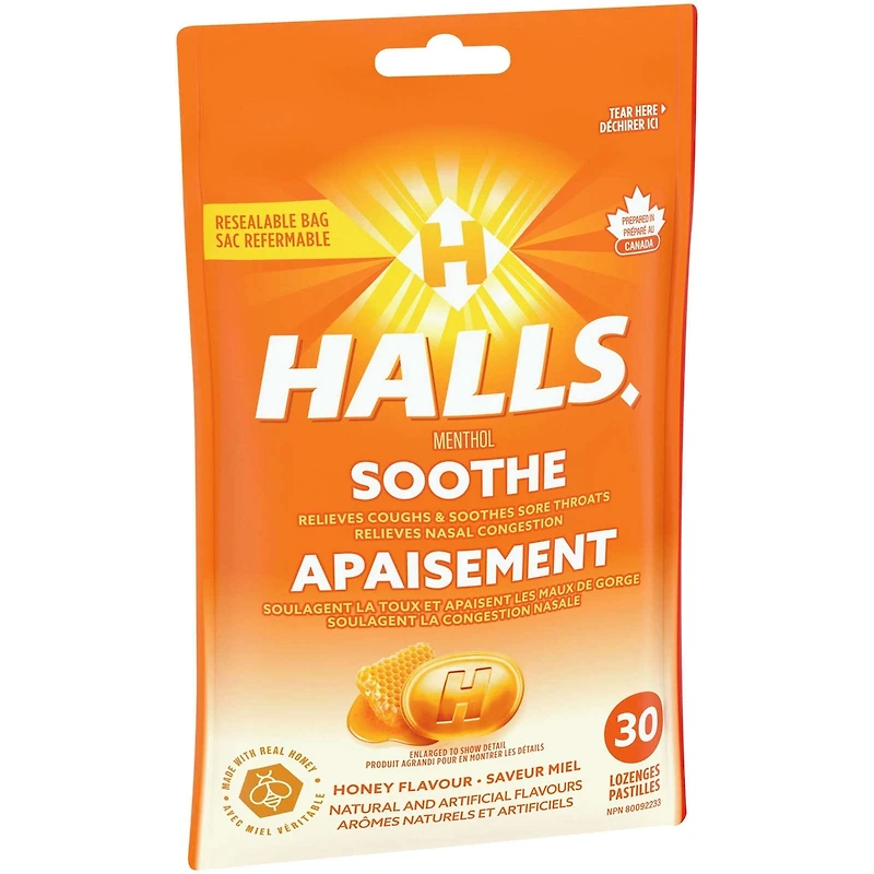 HALLS Apaisement avec Menthol Saveur Miel, 30 pastilles